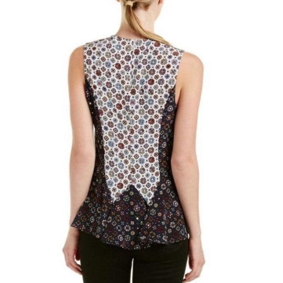 Derek Lam 10 Crosby Silk Mixed Media Floral Geometric Sleeveless Blouse Size 10 - Picture 4 of 10